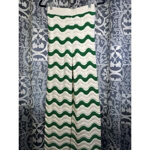 Bohme Womens XS Crochet Green/Cream Pants W/ Lining Stretchy Adjustable Waist